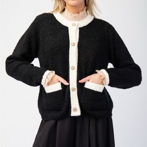 Easel Black and Cream Cardigan Sweater